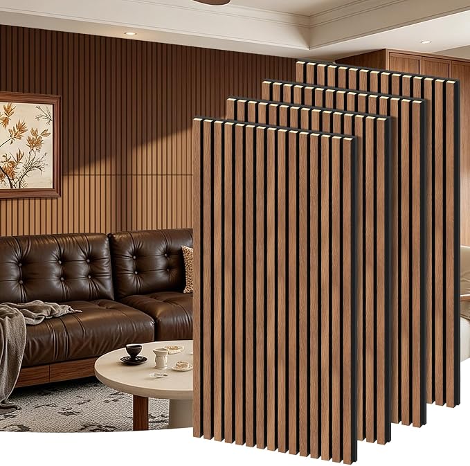 RITOLLO 4 Pack Wood Panels for Wall - 47.2"×23.6" Wood Slat Acoustic Panels for Wall, Soundproof Panels, 3D Fluted Panels for Interior Wall Decor (Walnut)