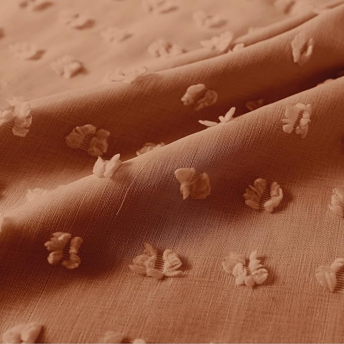 Terracotta Boho Blackout Curtains for Bedroom, Bohemian Pom Pom Double Layer Patterned Drapes, Rust Burnt Orange Sheer Overlay Western Curtains for Living Room 84 Inches Long 2 Panels Set