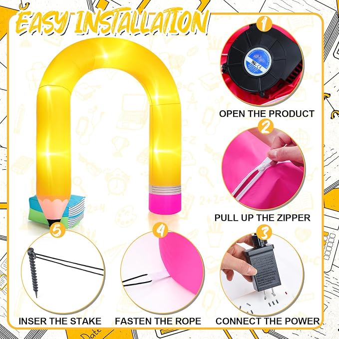 Shappy 9ft Pencil Back to School Inflatables Arch Kindergarten Preschool Graduation Decoration Blow up Pencil Outdoor Decor with LED Lights for 2026 Party Lawn Yard Garden Backdrop Photo Props Decor