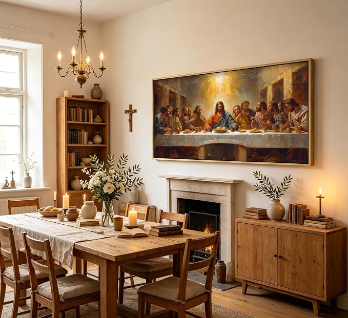 Large The Last Supper Framed Wall Art, Jesus Christ Religious Canvas Print Poster, Christian Wall Decor for Church Living Room Bedroom, Biblical Home Decoration