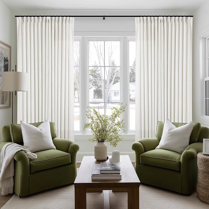 Ivory White Extra Wide Pinch Pleat Linen Curtains 84 Inches Long for Living Room Sliding Glass Door 100 Inch Wide Curtain Memory Trained Pleated Drape with Hooks Rings 100x84 Large Window Curtain