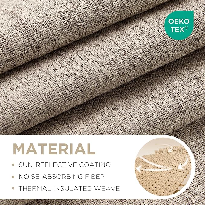 Joydeco Blackout Curtains for Bedroom - 100% Light Blocking 2 Panels Set Linen Drapes 66" W x 96" L, Thermal Insulated Room Darkening Curtains, Linen Textured for Living Room, Rod Pocket & Back Tabs