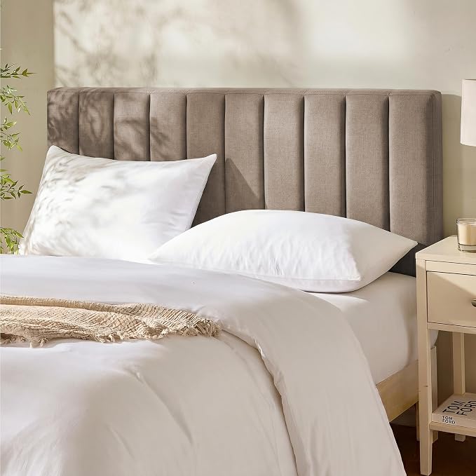 Hearth & Harbor Upholstered King Headboard - Easy Assemble Channel Stitched Headboard King Size Bed - Wall Mounted Headboards with 3D Soundproof Wall Panels Peel & Stick Floating Headboards, Mocha