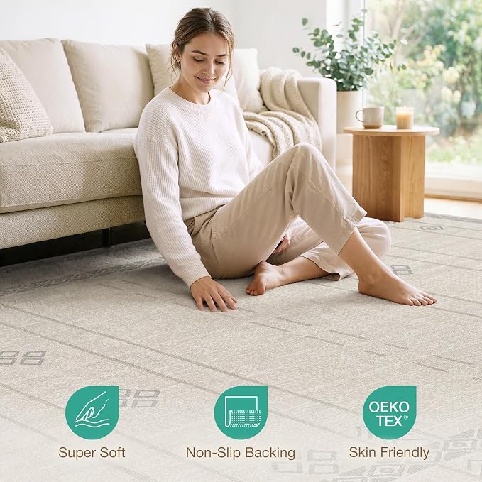 cotiled 5x7 Area Rugs Living Room Rug: Washable Boho Rugs with Non Slip Backing Large Soft Indoor Stain Resistant Carpet for Bedroom Farmhouse Dining Room Lightweight Home Decor Grey Beige