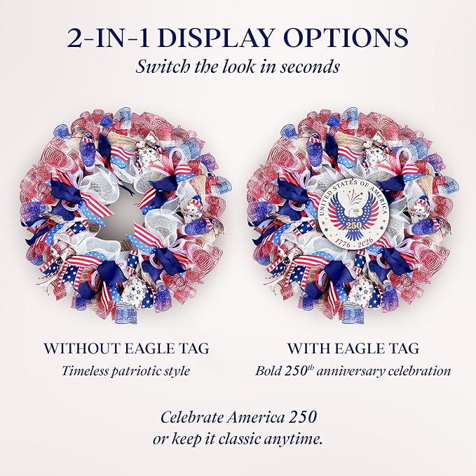 24 Inch Large Patriotic Wreaths for Front Door with Eagle Sign | Front Door Decor with Storage Bag, Veterans Day Decorations, American Wreath for Memorial Day, 4th of July, Independence Day