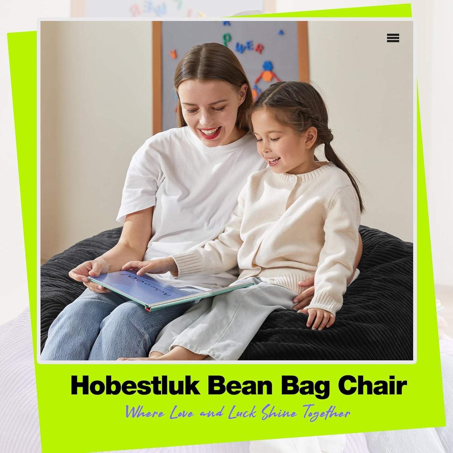 Hobestluk 4.5FT Bean Bag Chair Giant Bean Bag Chair with Filler Included Adult Bean Bag Chairs with Removable Cover for Bedroom Living Room - (Jumbo, Black)