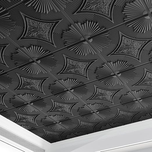 Art3d Drop Ceiling Tiles 24x24 in Black (12-Pack, 48 Sq.ft), 3D Wainscoting Panels Glue Up 2x2