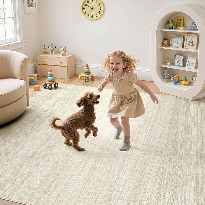 UERMEI 9x12 Washable Area Rug - Neutral Modern Abstract Living Room Rugs, Non-Slip Soft Large Indoor Floor Carpet for Bedroom Home Office & Under Dining Table Decor, Brown/Beige