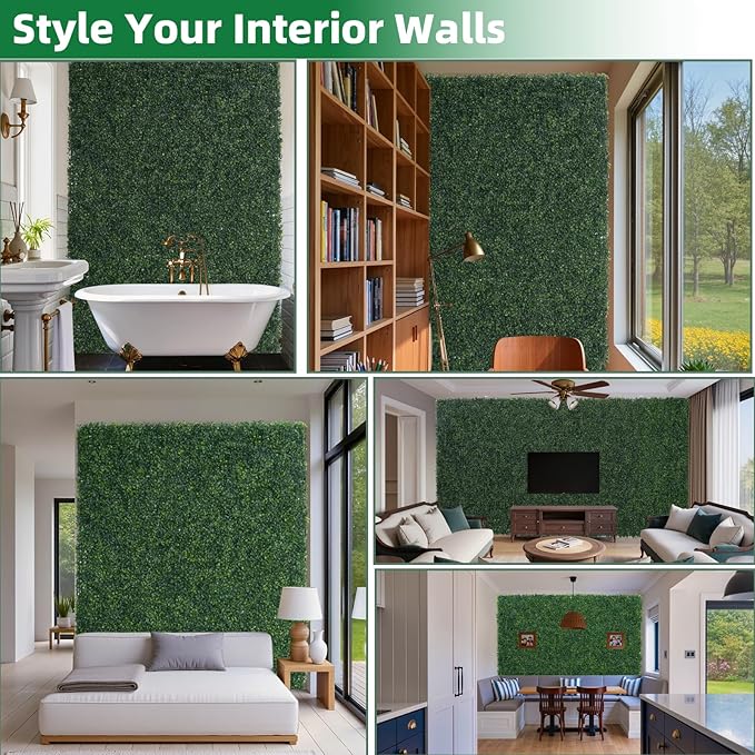 Artificial Boxwood Roll, 48x120 in(40 sqft) UV-Anti Faux Ivy Hedge Grass Wall Panels for Patio and Balcony Privacy, Fake Greenery Backdrop Decor for Fence, Garden, Backyard