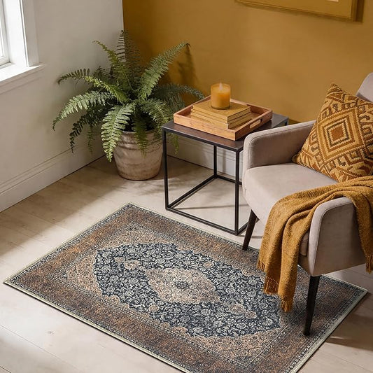 Keen Home Design 2x3 Rug - Machine Washable Entry Rug with Non-Slip Backing, Ideal for Enteryway, Kitchen, Bathroom, Laundry Room - Vintage, Easy Clean, Durable, Low Pile Rug - (2' x 3')