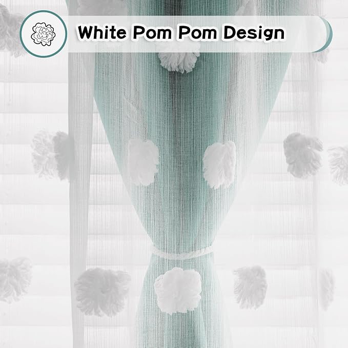 MYSKY HOME Kids Curtains for Boys Bedroom Room Darkening Grommet Double Layer Curtains for Son Room Decor 63 Inches Long White Pom Pom Sheer Blackout Curtains 2 Layers Teal 52 x 63 Inch 2 Panels