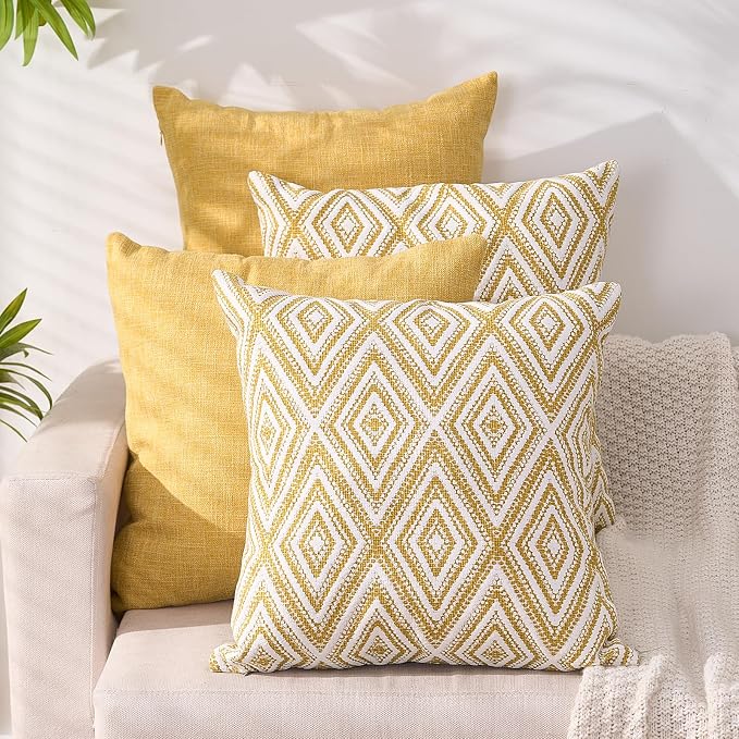 HPUK Throw Pillow Covers 20x20 Inch Set of 4, Linen Decorative Pillow Covers, Accent Cushion Covers for Couch Sofa Bed Bedroom Living Room Décor, Ochre