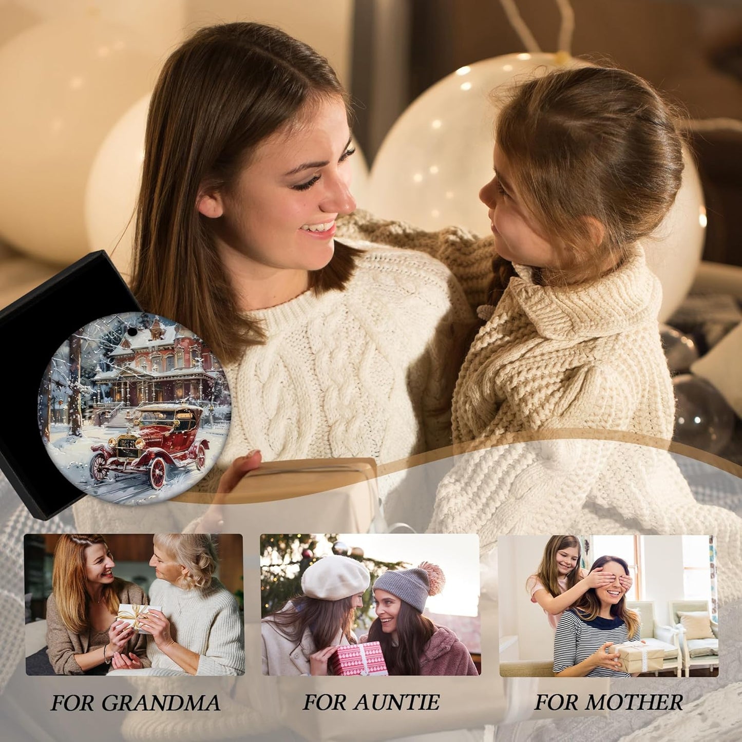 Vintage Christmas Ceramic Ornament Gifts, Retro Winter Christmas Decorative Hanging Ornaments for Xmas Tree Holiday Party Decoration, Winter Xmas Tree Decorations