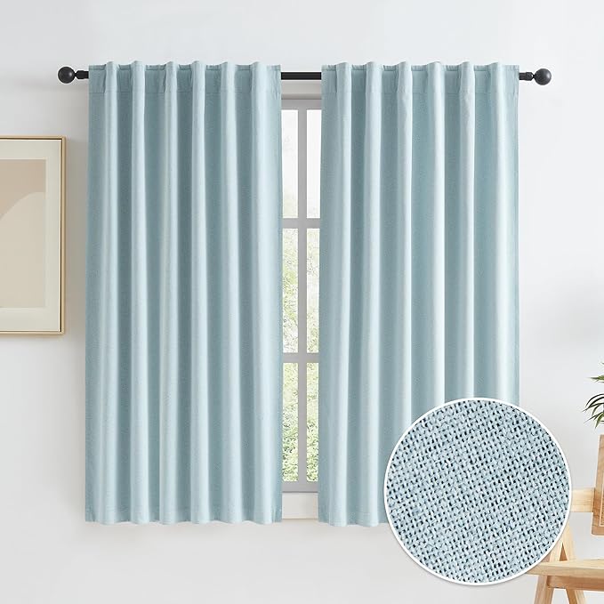 KEQIAOSUOCAI Short Blackout Curtains Light Blue for Kitchen - Total Blocking Out Draperies for Bathroom Bedroom W50 x L45 Back Tab Loop Pocket, 2 Panels