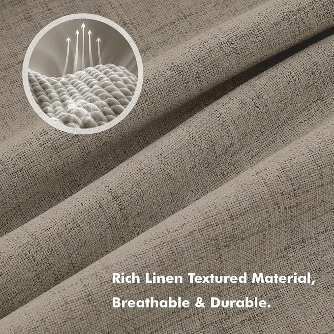 MIULEE 100% Blackout Linen Curtains for Bedroom, Faux Linen Solid Luxury Decor Thermal Insulation Room Darkening Drapes for Living Room Back Tab Rod Pocket 42 x 90 Inches, 2 Panels
