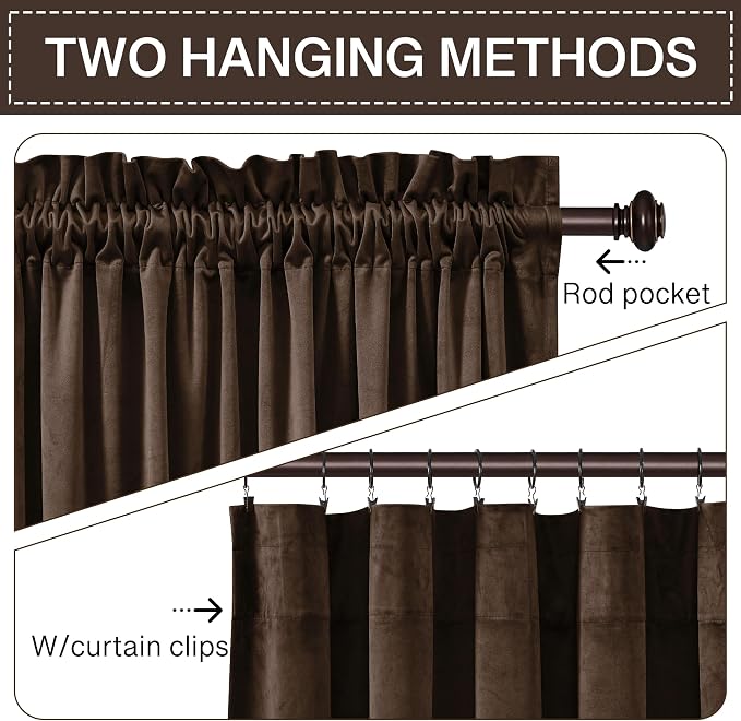 StangH Brown Curtains 100 inches Luxurious Blackout Drapes for Living Room Bedroom, Soft Velvet Thermal Insulated Curtains, Elegant Home Decor, W52 x L100, 2 Panels