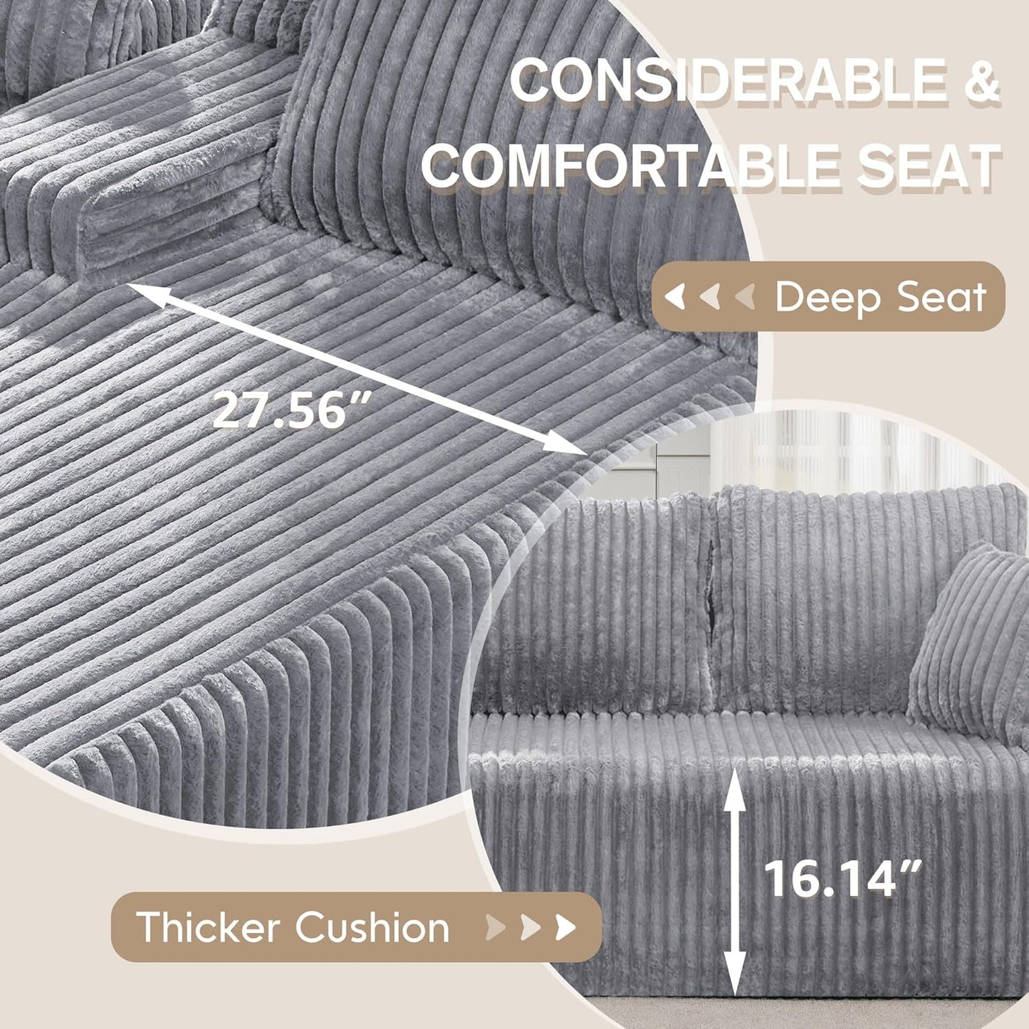 Hobestluk Modular Sectional Sofa Couches 108" L-Shape Couch 3 Seat Modular Sofa Memory Foam Sectional Couches for Living Room, Boneless Couch with Oversized Chaise (Light Grey, Left Facing)