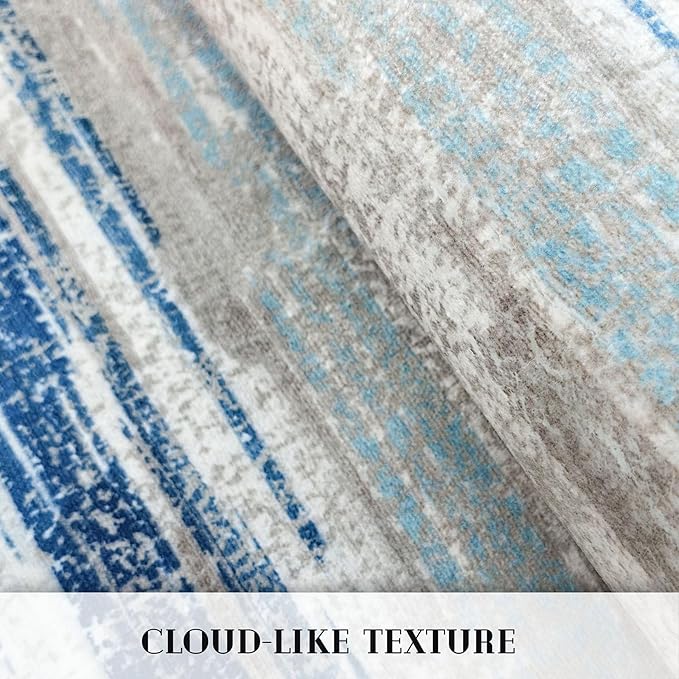Lansny Modern Abstract Runner Rug 2x12, Blue Washable Long Kitchen Runner Non-Slip Soft Hallway Rug Runner Thin Print Faux Wool Carpet for Entryway Bedroom Laundry Room Indoor Home Decor