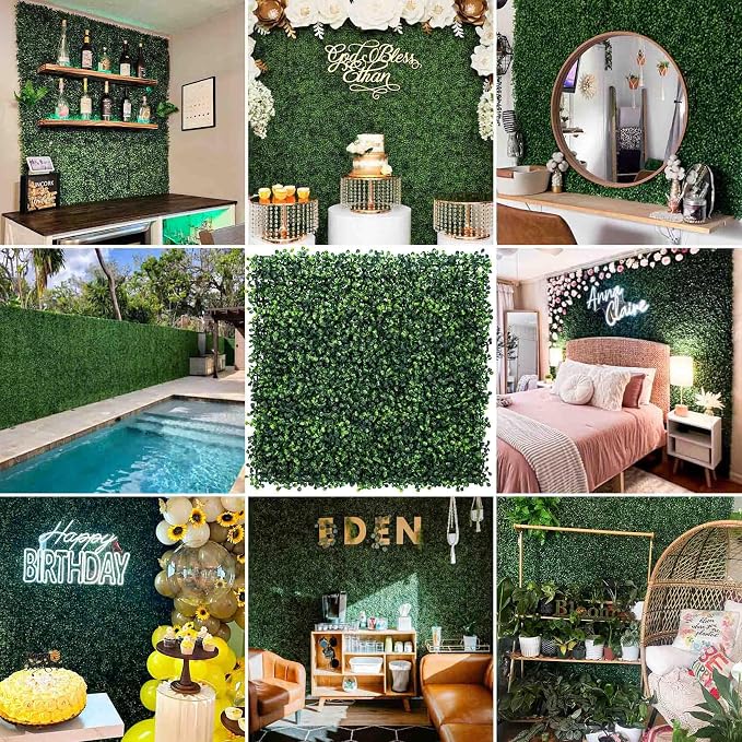 KASZOO 24 Pack 20"x20" Grass Wall Panels - Artificial Boxwood Panels for Greenery Wall Backdrop, Faux Greenery for Indoor Outdoor Decor, Garden Fence, Wedding, Privacy Screen, 66 Sq. Ft. Coverage