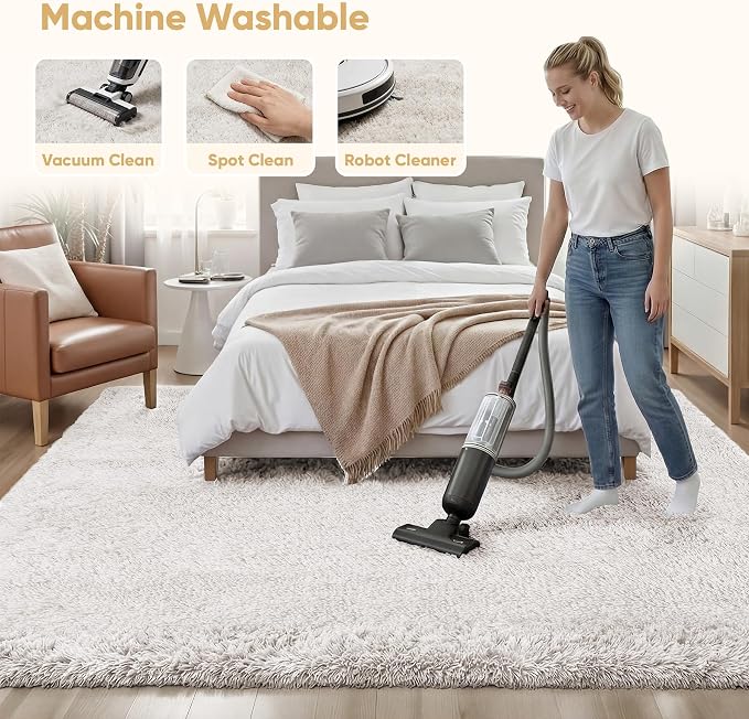 Area Rug for Living Room Bedroom: 4x6 White Soft Fluffy Shag Upgrade Non-Slip High Pile Carpet Large Fuzzy Plush Indoor Floor Decor Shaggy Rug for Kid Boys Girls Dorms Playroom Nursery Modern Home