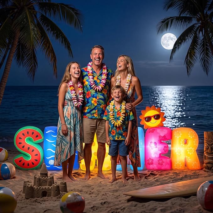 6.56 Ft Summer Inflatable Decoration- LED Lighted Summer Decorations Aloha Tiki Blow Up Party Decor for Tropical Beach Pool Indoor Outdoor Lawn Garden Patio Yard