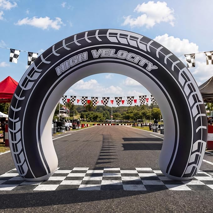 Jenaai 8ft Giant Car Tire Inflatable Arch Blow up Yard Decorations with Built-in LED Lights Car Tire Birthday Party Decor for Outdoor Garden Lawn Holiday Celebration