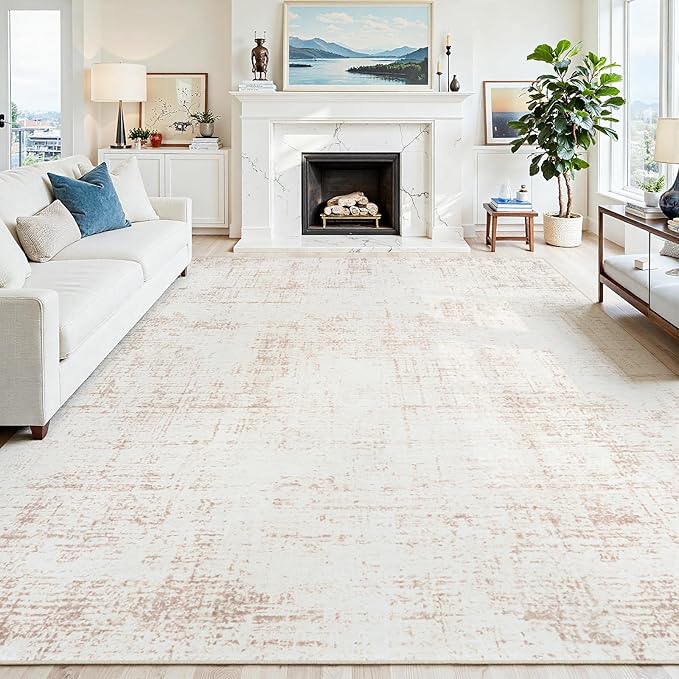 8x10 Area Rugs for Living Room Washable Rug: Anti-Skid Abstract Modern Living Room Rug Soft Thin Carpets Indoor Floor Non-Shedding Carpet for Bedroom Dining Farmhouse Nursery Home Office Beige White