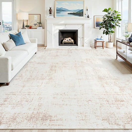 9x12 Area Rugs for Living Room Washable Rug: Anti-Skid Abstract Modern Living Room Rug Soft Thin Carpets Indoor Floor Non-Shedding Carpet for Bedroom Dining Farmhouse Nursery Home Office Beige White