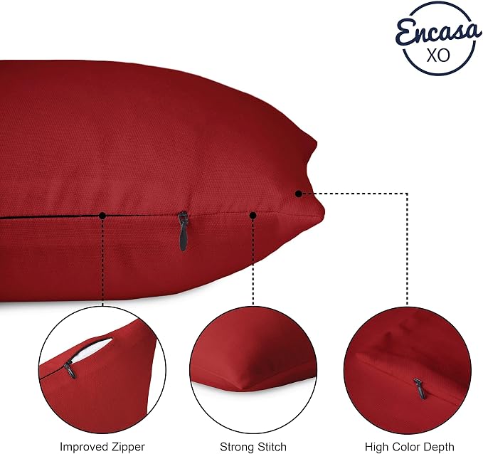 Encasa XO Throw Pillow Covers 16x16 in Set of 2 Deep Red | No Inserts | Cotton Pillow Covers for Living Room, Bed, Sofa, Couch | Decorative Cushion Covers with Improved Zipper