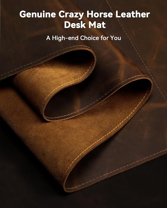 YSAGi Leather Desk Mat, 35.4"x17"Real Leather Desk Pad,2mm Thick Desk Blotter with Stiched line,Oil-Wax Feel Mouse pad and Self-Healing Laptop Pad for Home & Office(Classic Dark Brown)