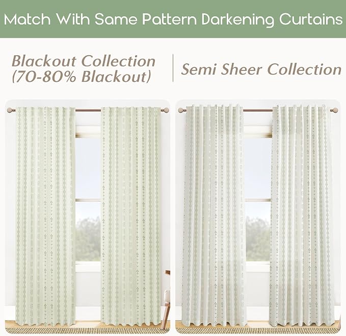 Sage Green Vintage Floral Linen Curtains for Living Room, French Country Patterned Whimsy Boho Farmhouse Botanical Striped Print Cottage Core Curtains for Bedroom Decor 84 Inches Long