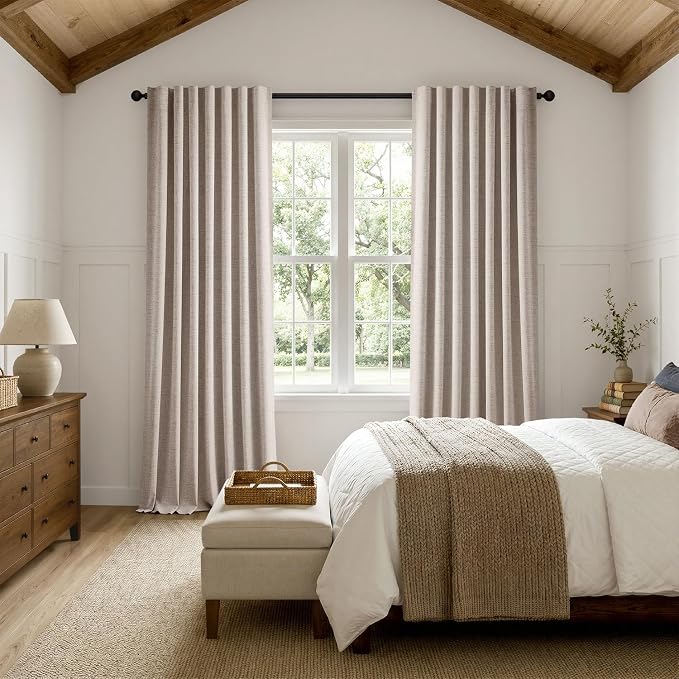MIULEE 100% Blackout Linen Curtains for Bedroom, Khaki Solid Luxury Decor Thermal Insulation Room Darkening Drapes for Living Room Back Tab Rod Pocket 42 x 84 Inches, 2 Panels