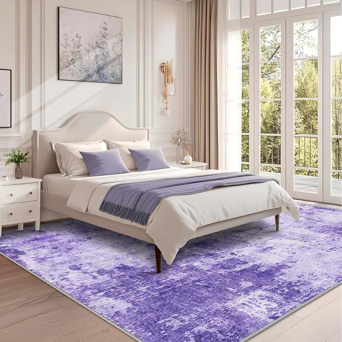 RELEANY Washable Area Rugs 6'x9' Non-Slip Modern Abstract Soft for Living Room Entryway Bedroom Kitchen, Print Pattern, Purple Gray Pink White