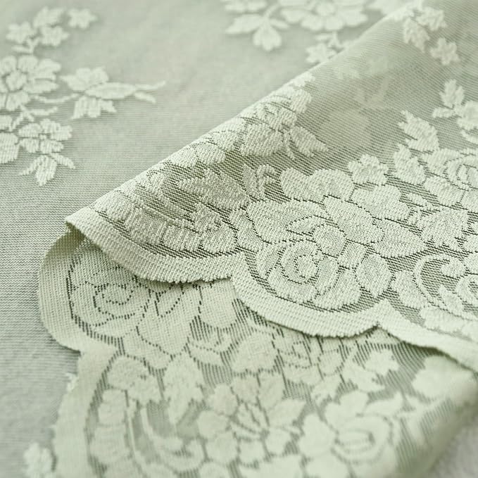 Kotile Sage Green Sheer Curtains 63 Inch Length 2 Panels, Knitted Rustic Floral Pattern Rod Pocket Lace Spring Sheer Curtains for Bedroom, Privacy Scalloped Lace Sage Curtain, 52 x 63 Inch