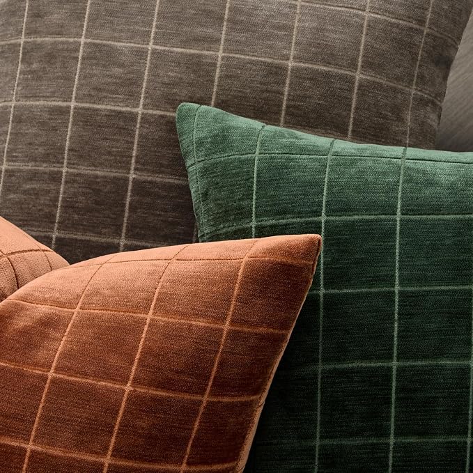 MIULEE Burnt Orange Plaid Decorative Throw Pillow Covers 24x24 Set of 2 | Vintage Check Chenille Couch Pillows Neutral Boho Farmhouse Cushion Covers Modern Home Decor for Sofa Bed Living Room