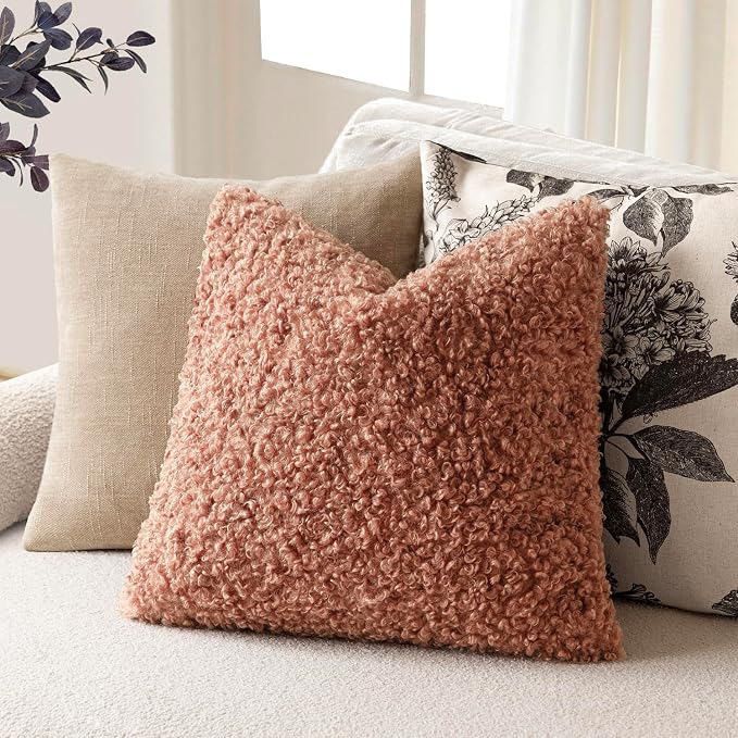 Foindtower 2 Pieces 16x16 Inch Dusty Pink, Faux Fur Throw Pillow Cover Accent Sherpa Furry Pillow Covers Fuzzy Soft Pillowcases Cozy Sheepskin Decorative Fleece Cushion Case for Bed Couch Living Room