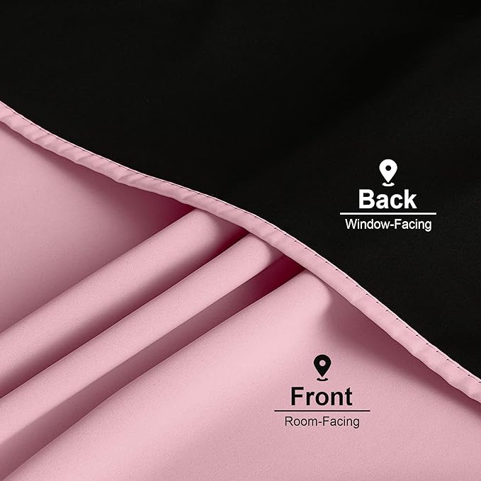 NICETOWN Crystal Pink Double Layered 100% Blackout Curtains, 2 Panels 52 x 84 Inches, Thermal Insulated Drapes with Rod Pocket Back Tab Window Treatments for Bedroom, Girl's Room