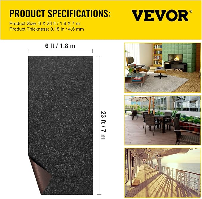 Happybuy 6 ft x 23 ft Charcoal Black Marine Carpet for Boats Waterproof - 0.18" Thick Indoor Outdoor Rug Carpet Roll for Home Patio Porch Deck