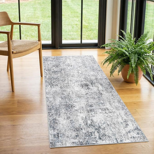 2x4 Area Rug for Entryway: Low Pile Washable Rug with Non Slip Backing Pet Friendly Durable Mat Ideal for High Traffic Areas Like Front Door Kitchen Bathroom or Small Spaces (Blue Gray,2x4)