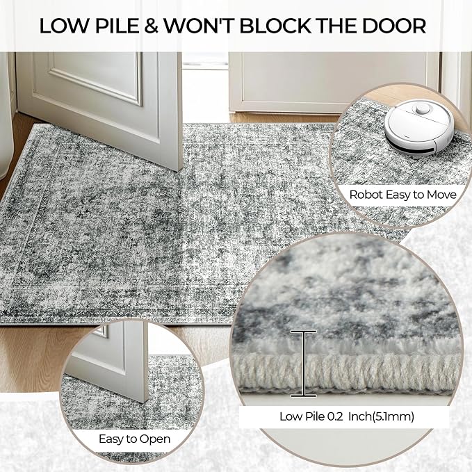 CAPALOCA Machine Washable Rugs Nursery Rug 6x9 Cute Girl Non Slip Low Pile Water Repellent Soft Print Pattern for Bedroom Indoor Decor Kids Playroom Grey