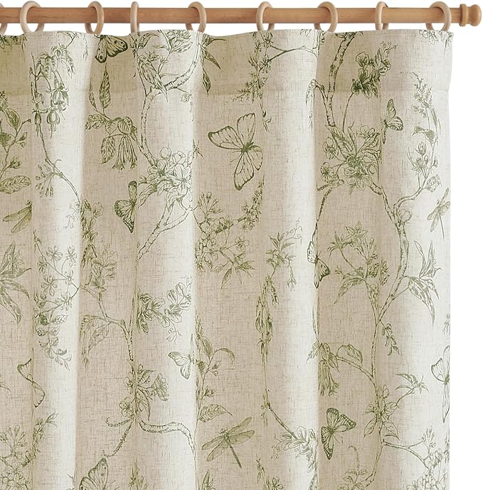 jinchan Floral Curtains Lined Linen Blend Curtain for Living Room 63 Inch Length Sage Green Farmhouse Flower Patterned Curtain French Country Curtains Drapes Back Tab Rod Pocket 2 Panels