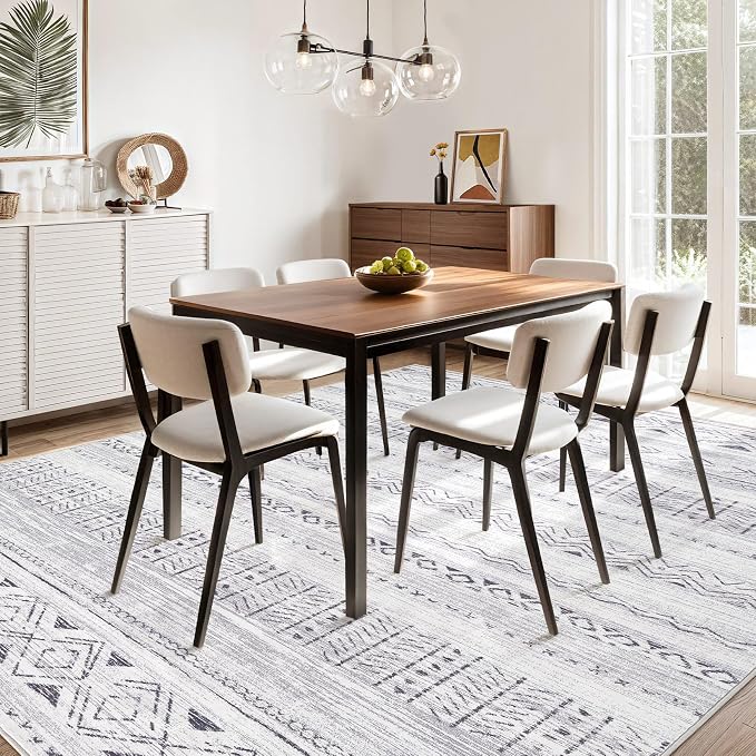 cotiled 5x7 Area Rugs Living Room Rug: Washable Boho Rugs with Non Slip Backing Large Soft Indoor Stain Resistant Carpet for Bedroom Farmhouse Dining Room Lightweight Home Decor Dark Grey