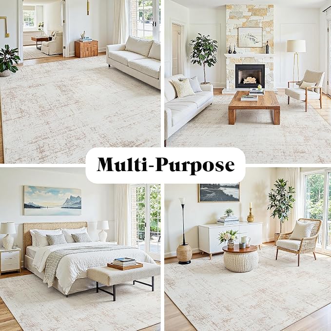 6x9 Area Rugs for Living Room Washable Rug: Anti-Skid Abstract Modern Living Room Rug Soft Thin Carpets Indoor Floor Non-Shedding Carpet for Bedroom Dining Farmhouse Nursery Home Office Beige White