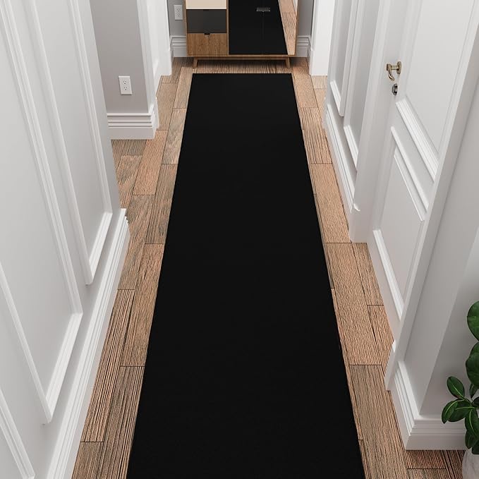 Ottomanson 6'6" x 18' Oversized Area Rug – Non Slip Low Pile Carpet for Living Room, Dining Room & Large Rooms, Solid Black