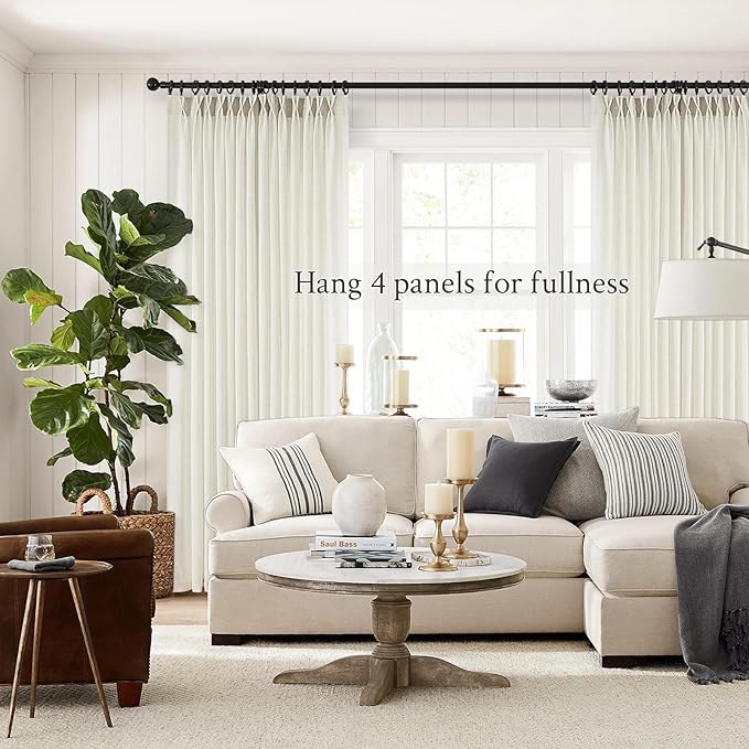 Natural Pinch Pleated Linen Curtains 84 Inch Length 1 Panels for Bedroom Living Room Textured Cream Semi Sheer Window Curtain Boho Neutral Back Tab Pinch Pleat Drape with Hooks 84 Inches Long