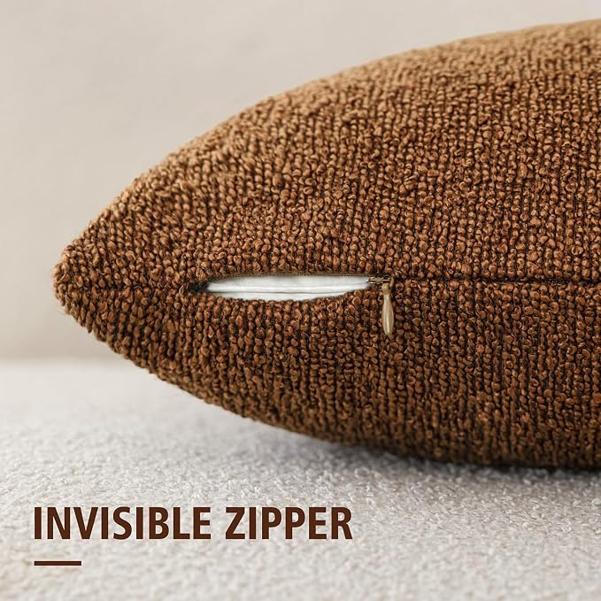 Foindtower Pack of 2 Textured Boucle Throw Pillow Covers Accent Solid Decorative Lumbar Pillow Cases Cozy Couch Cushion Case for Chair Sofa Bedroom Living Room Home Decor 12x20 Inch Hazel Brown