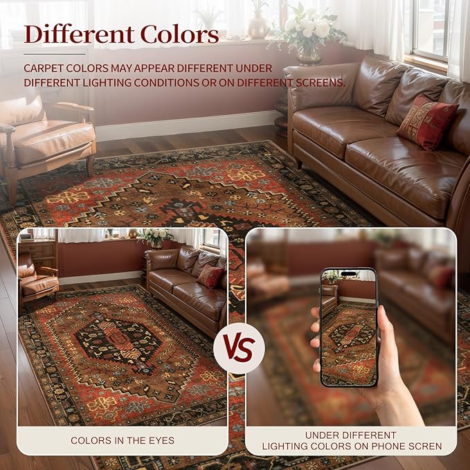 Ciicool Small Area Rug, 2x3ft Red Boho Rug, Ultra Soft Entry Rugs for Entryway, Non-Slip Washable Rugs Oriental Low-Pile Indoor Mat Floor Carpet for Entrance Bedroom Kitchen Bathroom Foyer Decor