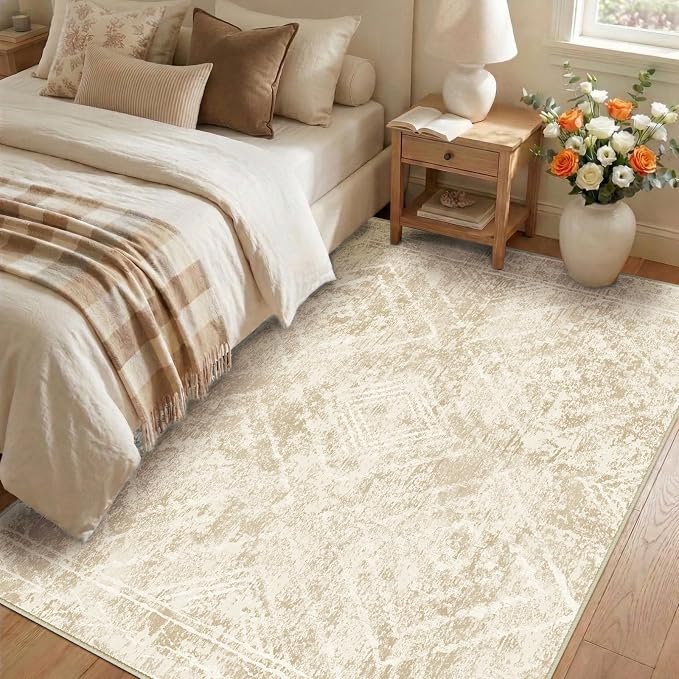 BESTSWEETIE Area Rug 8x10 Rug Machine Washable Non-Slip Low Pile Print Pattern Western Rug for Living Room Bedroom Entryway Tribal Series-Beige/Lightbrown