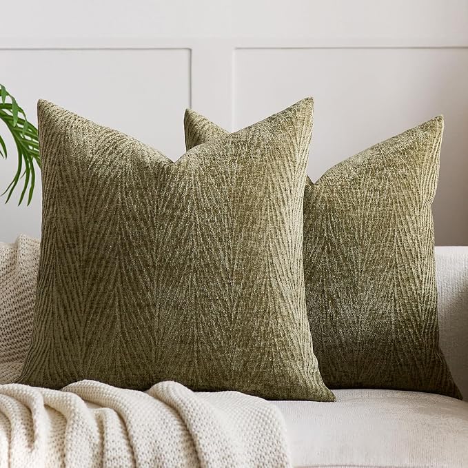 Summer Pillow Covers 20x20 Inch Set of 2, Soft Decorative Throw Pillow Covers with Leaves Texture, Hidden Zipper for Home Sofa Bed Couch (Green, 20" x 20" (Pack of 2))
