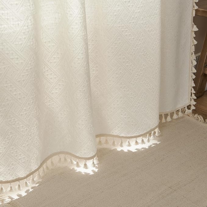 Joydeco Custom Boho Curtains 1 Panel, Boho Curtains for Bedroom Living Room, Super Soft Light Filtering Country Rustic Semi Sheer Farmhouse Curtains Rod Pocket (Custom, Beige)